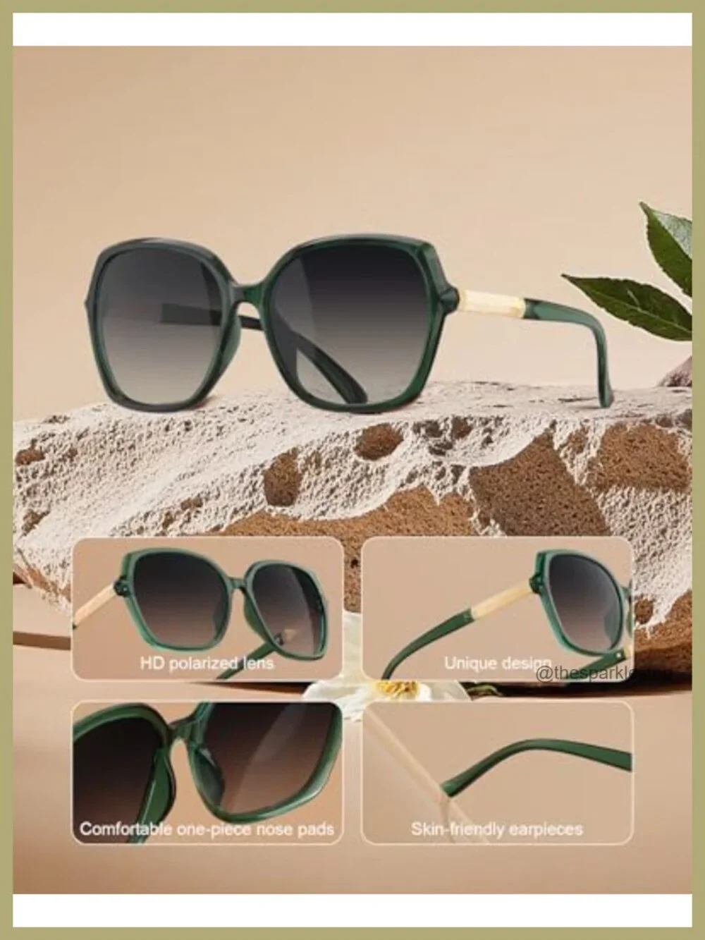 Women's Square Polarized Sunglasses with Rhinestone Frame UV400 Protection